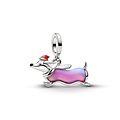 Pandora PANDORA 734970C01 Christmas dachshund platinum-plated dangle with purple lab-created opal, red and black enamel