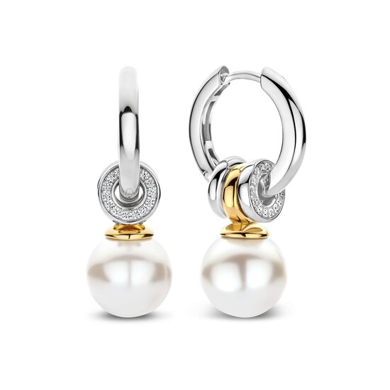 Ti Sento Milano TI SENTO MILANO 78094YP Zilver gerhodineerde klapcreolen, met verguld,  parel, 2 zilver ringetjes