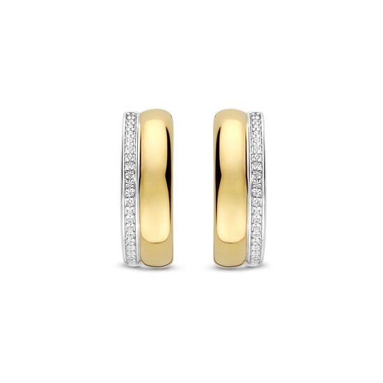 Ti Sento Milano TI SENTO MILANO 78102ZY Zilver gerhodineerde klapcreolen, met verguld, 1 brede baan verguld, 1 baan zirkonia's