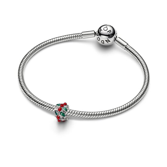 Pandora PANDORA 734974C01 Christmas holly platinum-plated charm with red and green enamel