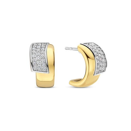 Ti Sento Milano TI SENTO MILANO 78109ZY Zilver gerhodineerde Oorstekers, met verguld, 1 halve brede baan verguld, 1 brede baan zirkonia's