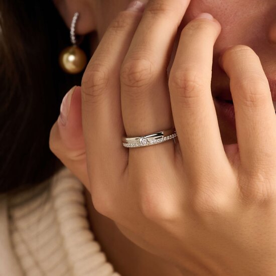 Ti Sento Milano TI SENTO MILANO  12433ZI Zilver gerhodineerde ring, 2 baans,1 glans,1 zirkonia,1 middensteen
