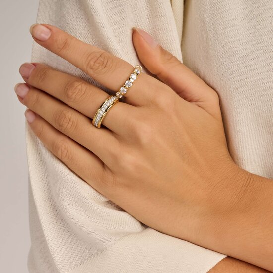 Ti Sento Milano TI SENTO MILANO  12445ZY Zilver gerhodineerde ring, met verguld, 2 baans verguld,1 baan zirkonia