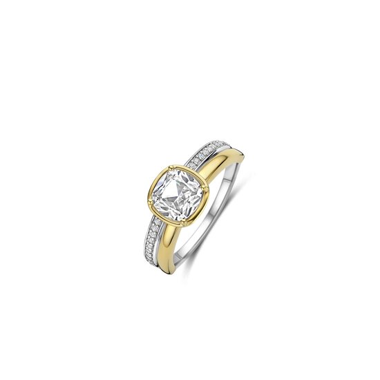 Ti Sento Milano TI SENTO MILANO  12451ZY Zilver gerhodineerde ring, met verguld, 1 baan verguld,1 baan zirkonia, midden steen randje verguld