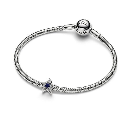Pandora PANDORA 735034C01 Openwork star platinum-plated charm with blue enamel