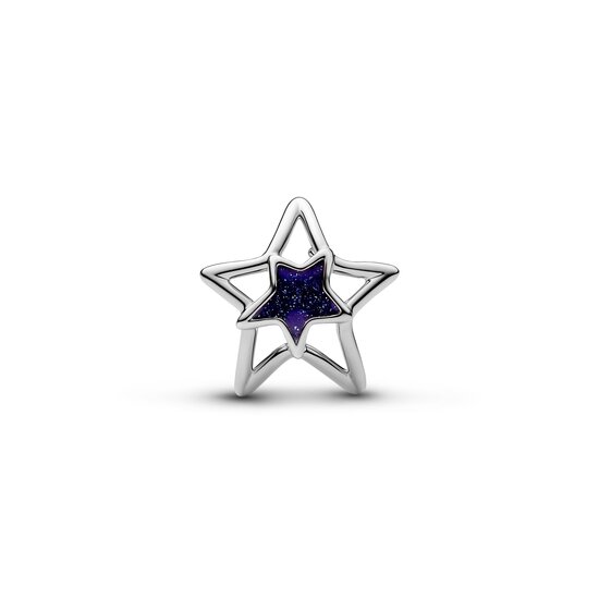 Pandora PANDORA 735034C01 Openwork star platinum-plated charm with blue enamel