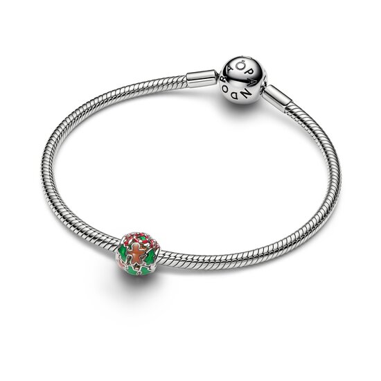 Pandora PANDORA 735064C01 Openwork holiday platinum-plated charm with brown, red and green enamel