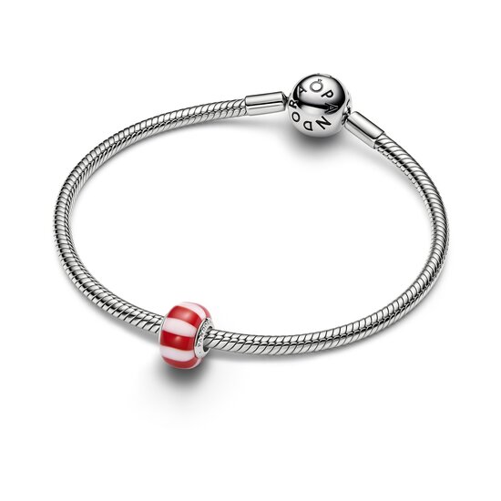 Pandora PANDORA 735071C01 Platinum-plated charm with red and white Murano glass