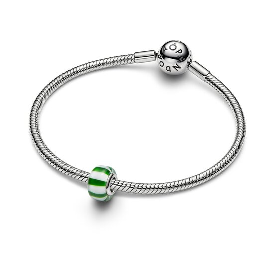 Pandora PANDORA 735071C02 Platinum-plated charm with green and white Murano glass