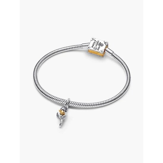 Pandora PANDORA DISNEY 764405C01 Belle rose sterling silver and 14k gold-plated dangle with 0.012ct lab-grown diamond