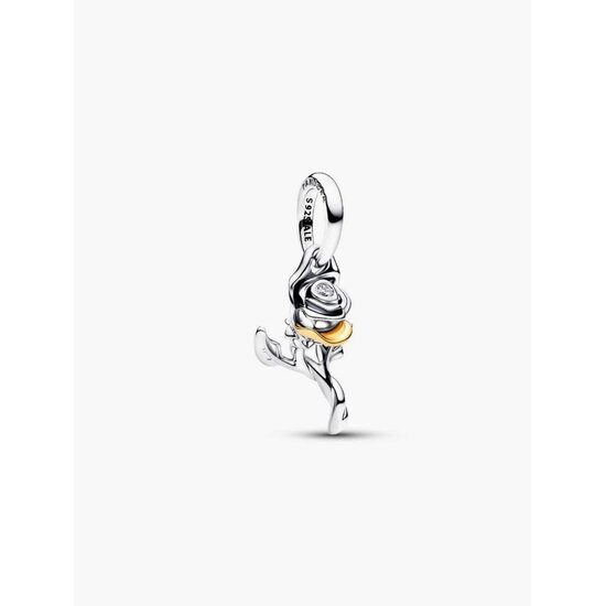 Pandora PANDORA DISNEY 764405C01 Belle rose sterling silver and 14k gold-plated dangle with 0.012ct lab-grown diamond