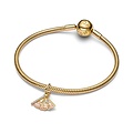 Pandora PANDORA DISNEY 764954C01 Mulan fan 14k gold-plated dangle with zirconia and pink enamel