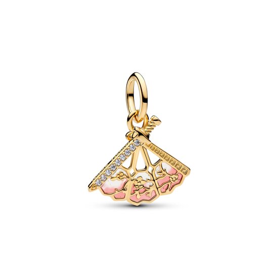 Pandora PANDORA DISNEY 764954C01 Mulan fan 14k gold-plated dangle with zirconia and pink enamel
