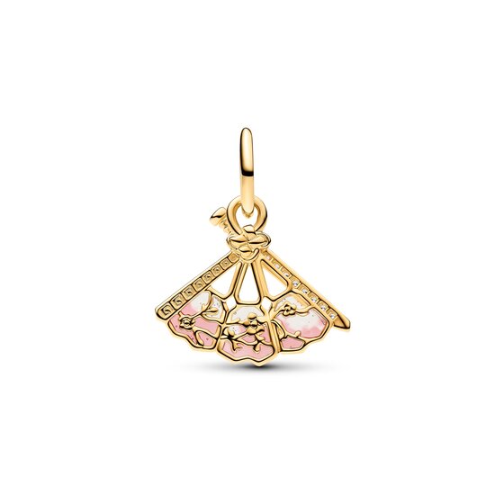 Pandora PANDORA DISNEY 764954C01 Mulan fan 14k gold-plated dangle with zirconia and pink enamel