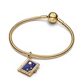 Pandora PANDORA SHINE 765049C01 Engravable book 14k gold-plated dangle with zirconia, glass and blue enamel