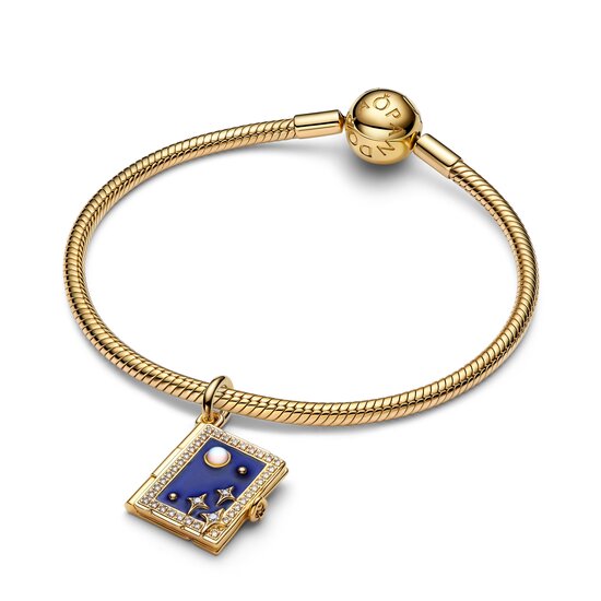 Pandora PANDORA SHINE 765049C01 Engravable book 14k gold-plated dangle with zirconia, glass and blue enamel