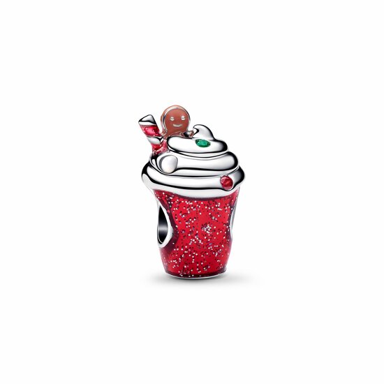 Pandora PANDORA 795062C01 Gingerbread drink sterling silver charm with bioresin man-made mother of pearl, red zirconia, green and red enamel