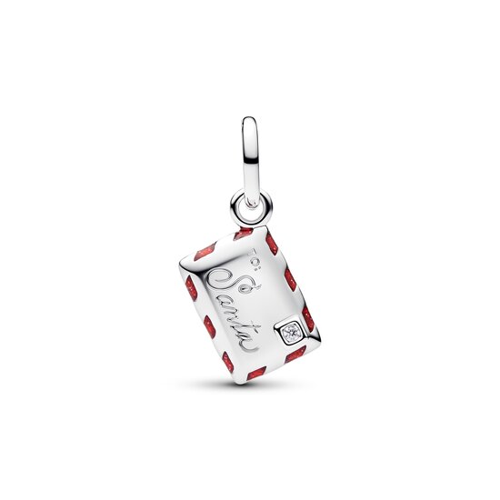Pandora PANDORA 795065C01 Santa letter sterling silver dangle with zirconia, red and green enamel