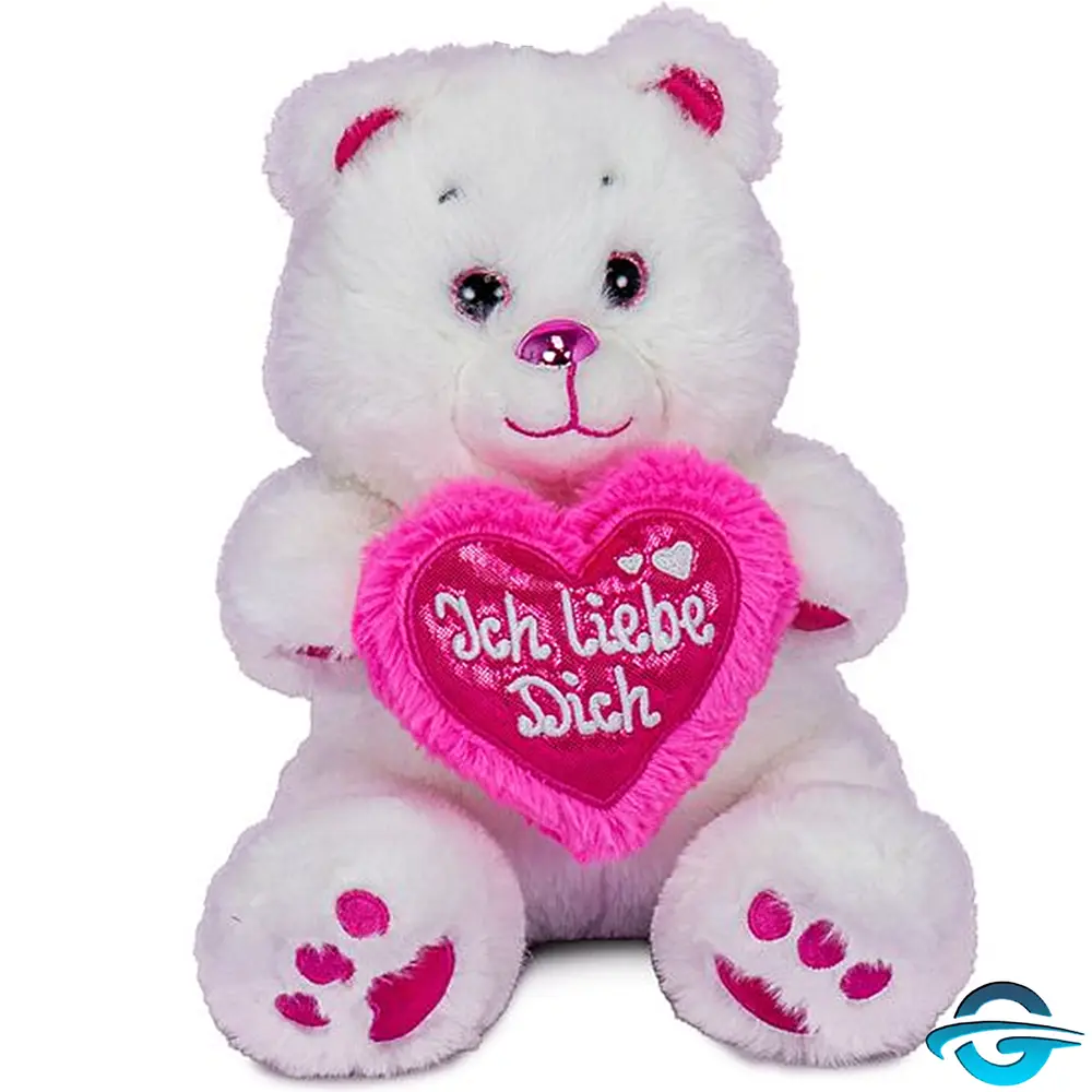 HL HL - Bär mit Herz "Ich liebe dich" - Weiß / Pink - 20 cm - Plüschtier