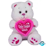 HL Bär mit Herz "Ich liebe dich" - Weiß / Pink - 20 cm - Plüschtier