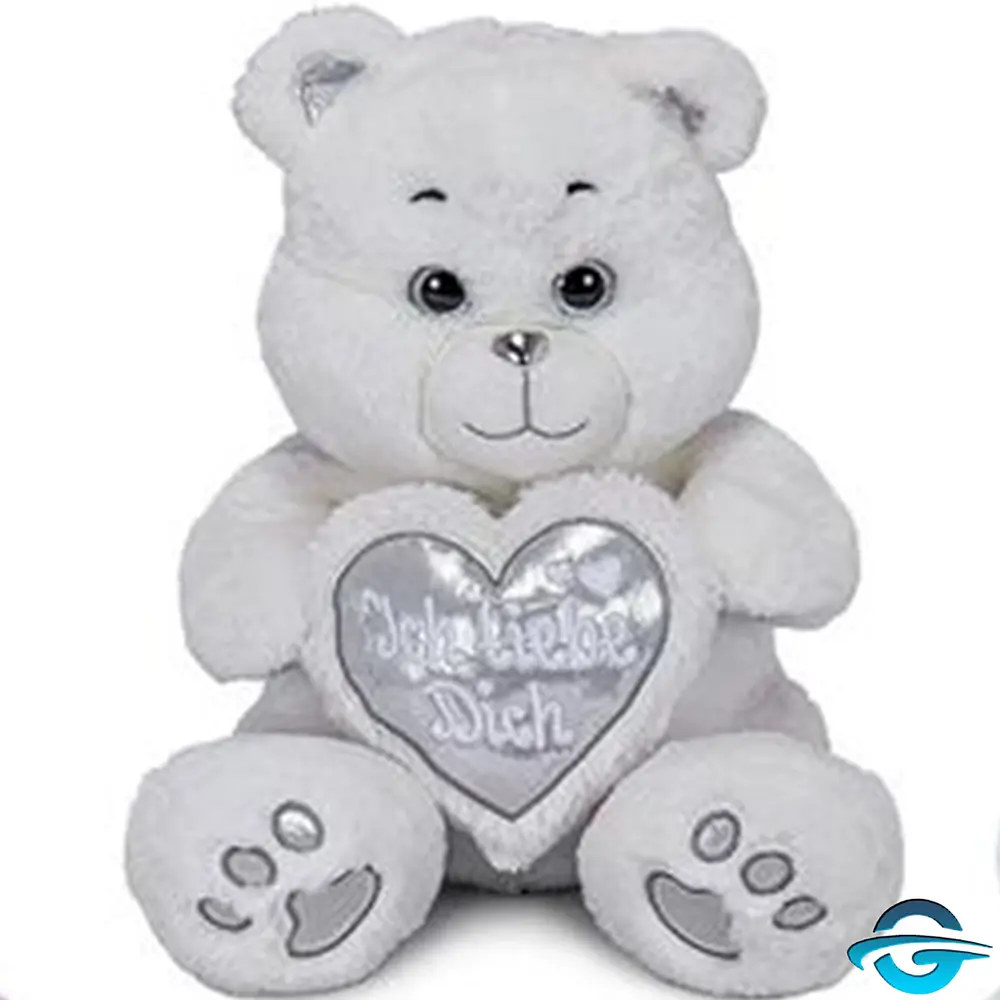 HL HL - Bär mit Herz "Ich liebe dich" - Weiß / Silber - 20 cm - Plüschtier HL HL - Bär mit Herz "Ich liebe dich" - Weiß / Silber - 20 cm - Plüschtier