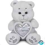HL Bär mit Herz "Ich liebe dich" - Weiß / Silber - 20 cm - Plüschtier