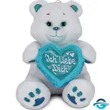 HL Bär mit Herz "Ich liebe dich" - Weiß / Türkis - 20 cm - Plüschtier