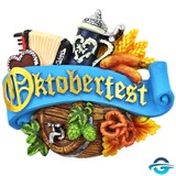 Creation Gross Oktoberfest Schmankerl mit Schriftzug in Gold - Blau - 3D Magnet - 5,5 x 8 cm