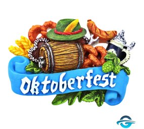 Creation Gross Oktoberfest Schmankerl mit Bierfass - Blau - 3D Magnet - 5,5 x 8 cm