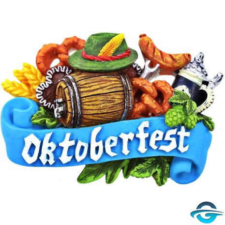 Creation Gross Creation Gross - Oktoberfest Schmankerl mit Bierfass - Blau - 3D Magnet - 5,5 x 8 cm