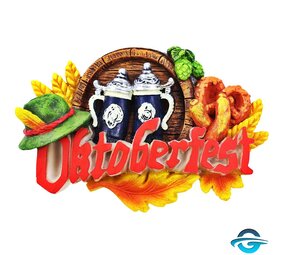 Creation Gross Oktoberfest Schmankerl mit Bierfass - Rote Schrift - 3D Magnet - 5,5 x 8 cm