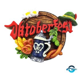 Creation Gross Oktoberfest Schmankerl mit Bierfass & Bierkrug - Rote Schrift - 3D  Magnet - 5,5 x 8 cm