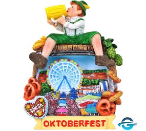 Creation Gross Bayer auf Oktoberfest - Bierfass mit Wiesenblick - 3D Magnet - 7,5 cm
