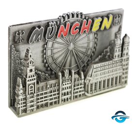 Creation Gross München mit Oktoberfest Hintergrund - 3D Magnet - 7 x 4 cm