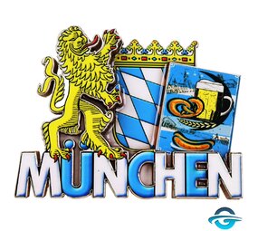 Creation Gross Münchener Löwen Wappen - Epoxid Überzug - 3D Magnet - 8,5 x 6,5 cm