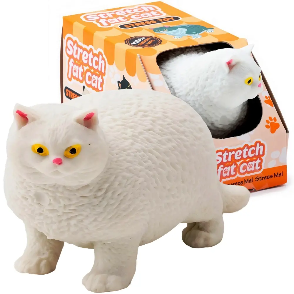Puckator Anti-Stress Stretch Fat Cat White – Dehnbarer Katzen Squishy mit Sand-Füllung Fidget Toy TikTok Trend (10 cm)