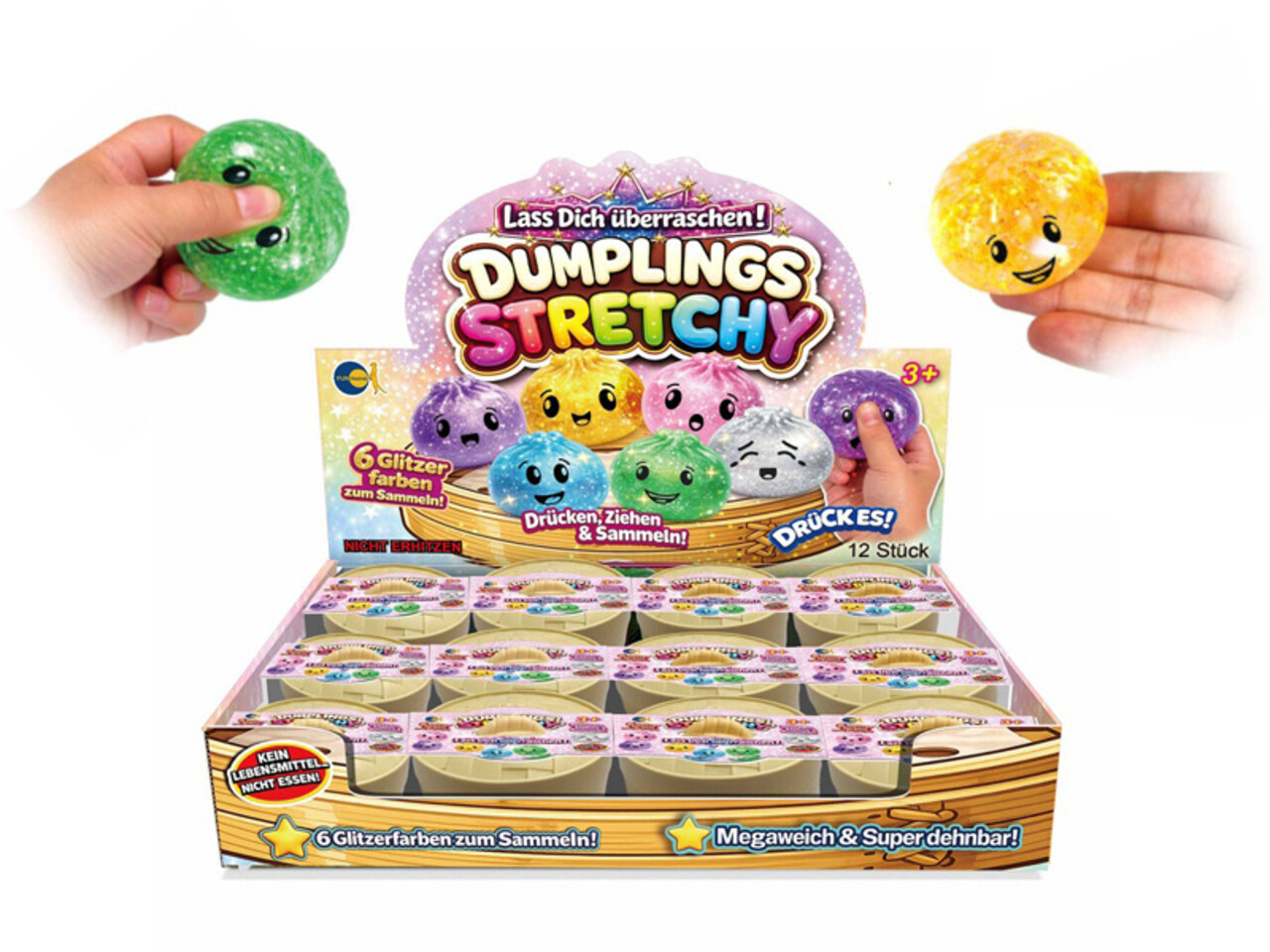 Fun Trading Dumpling Squishy Stretchy Maltose Glitzer - Fidget Toy Mystery Blind Box TikTok Trend (5,3 cm)