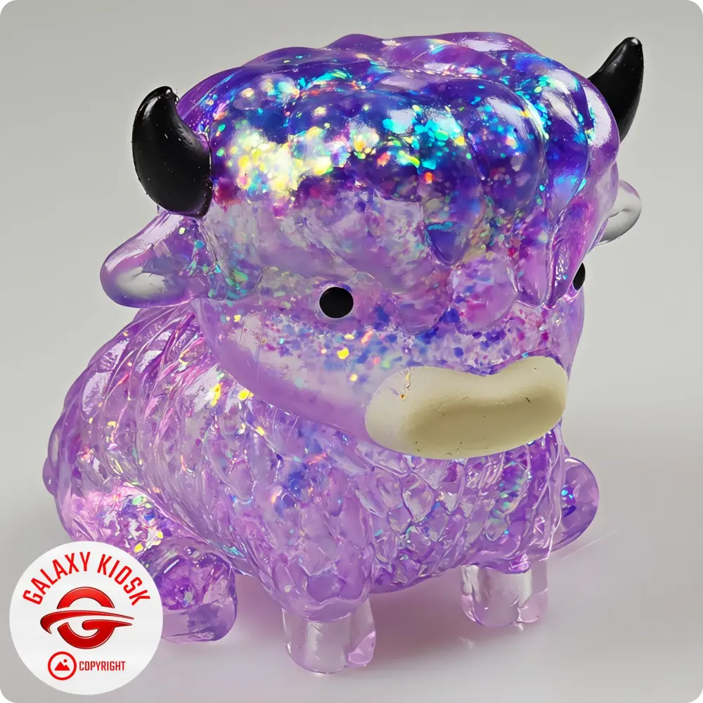 Fun Trading Stretchy Glitzer Kuh Squishy Lila – TikTok Anti-Stress Spielzeug im Highland Cow Look
