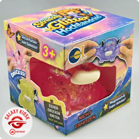 Fun Trading Stretchy Glitzer Kuh Squishy Pink – TikTok Anti-Stress Spielzeug im Highland Cow Look