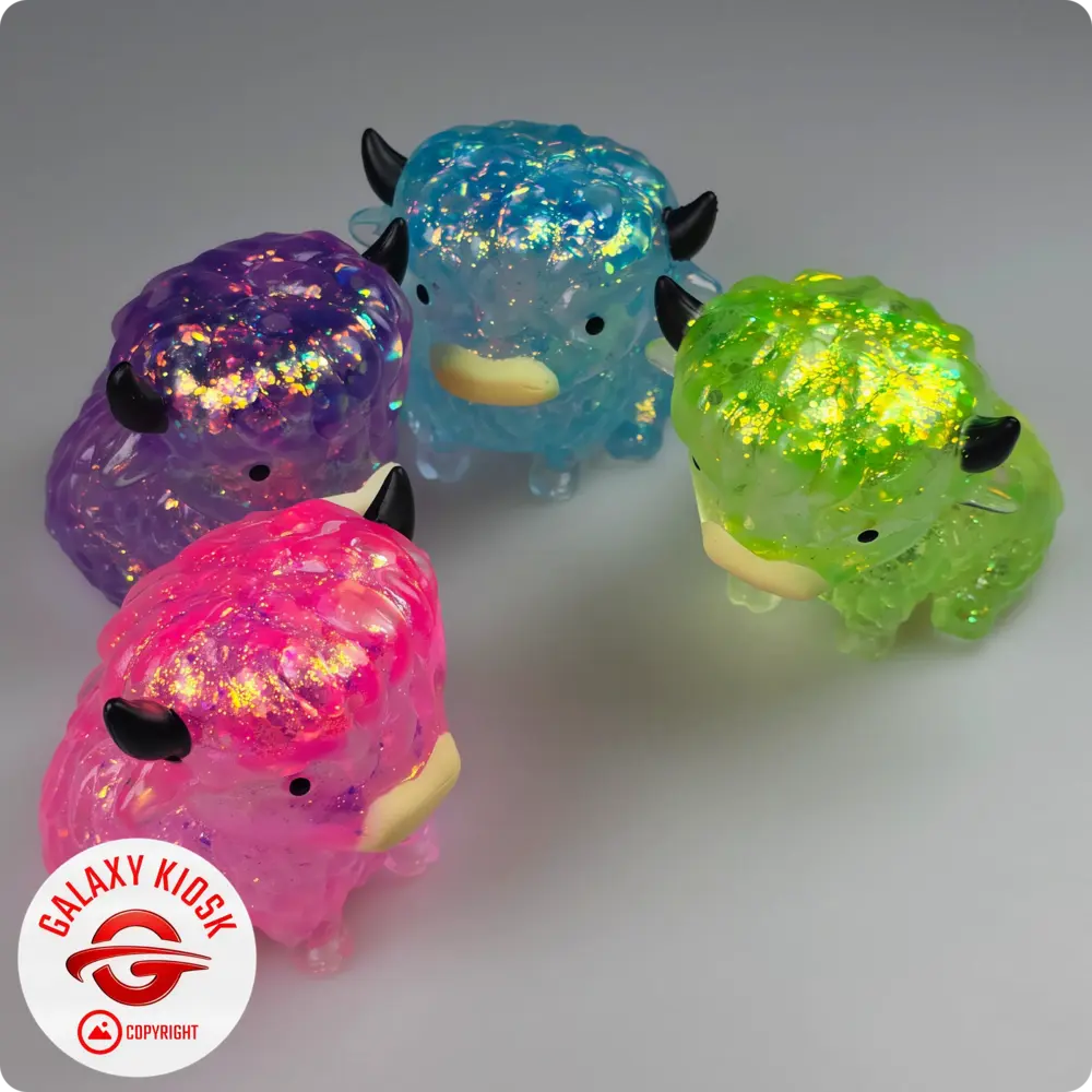 Fun Trading Stretchy Glitzer Kuh Squishy Lila – TikTok Anti-Stress Spielzeug im Highland Cow Look