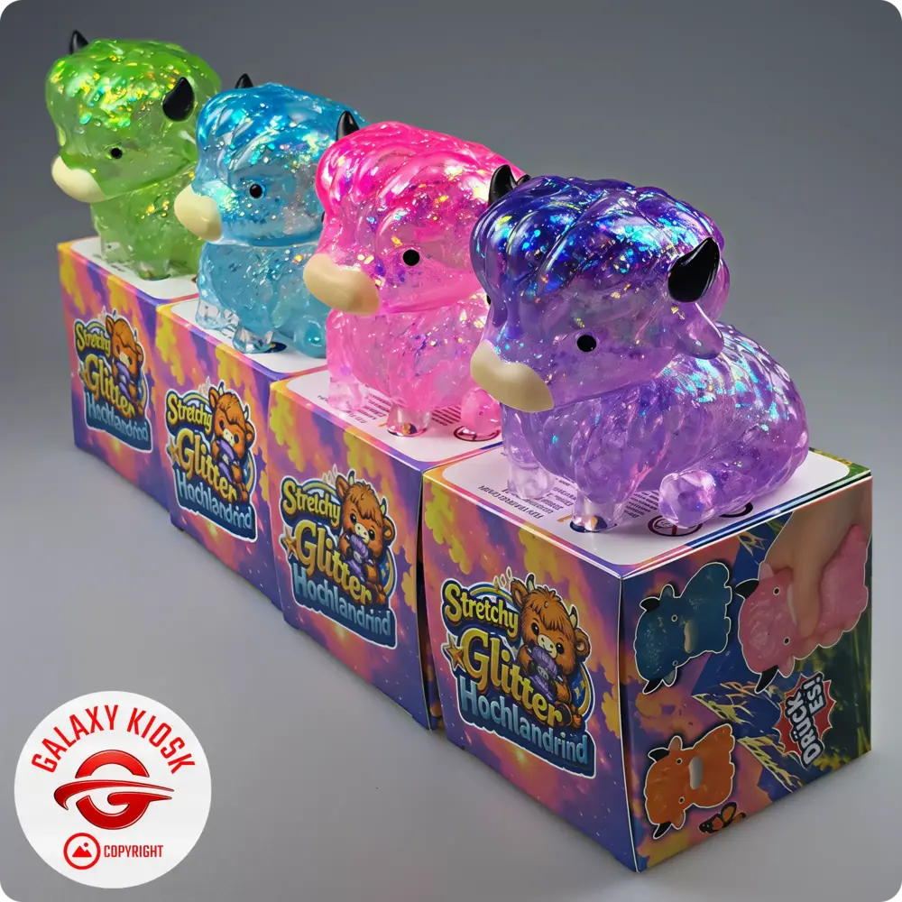 Fun Trading Stretchy Glitzer Kuh Squishy Blau – TikTok Anti-Stress Spielzeug im Highland Cow Look