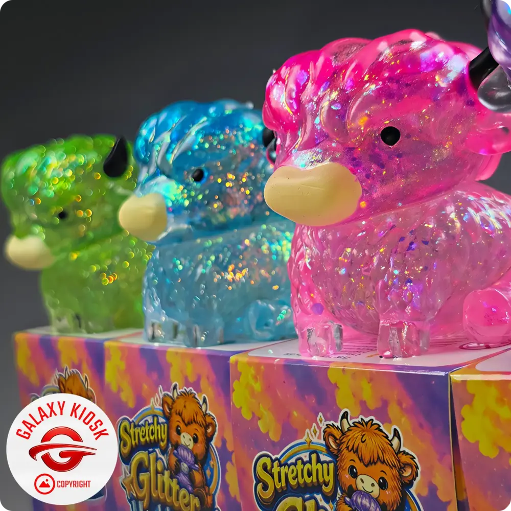 Fun Trading Stretchy Glitzer Kuh Squishy Pink – TikTok Anti-Stress Spielzeug im Highland Cow Look