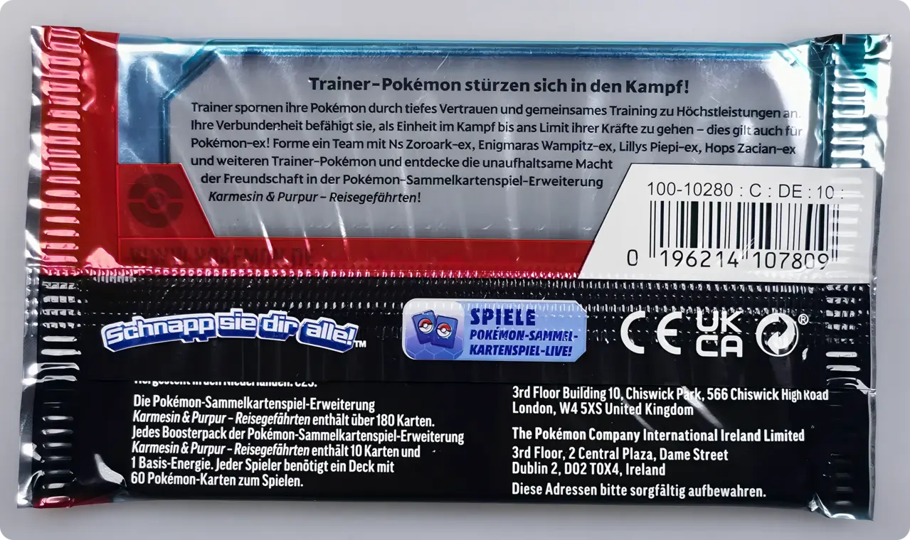 Pokémon Pokémon TCG Karmesin & Purpur: Reisegefährten Booster (1 Booster / 10 Karten) – Deutsche Version