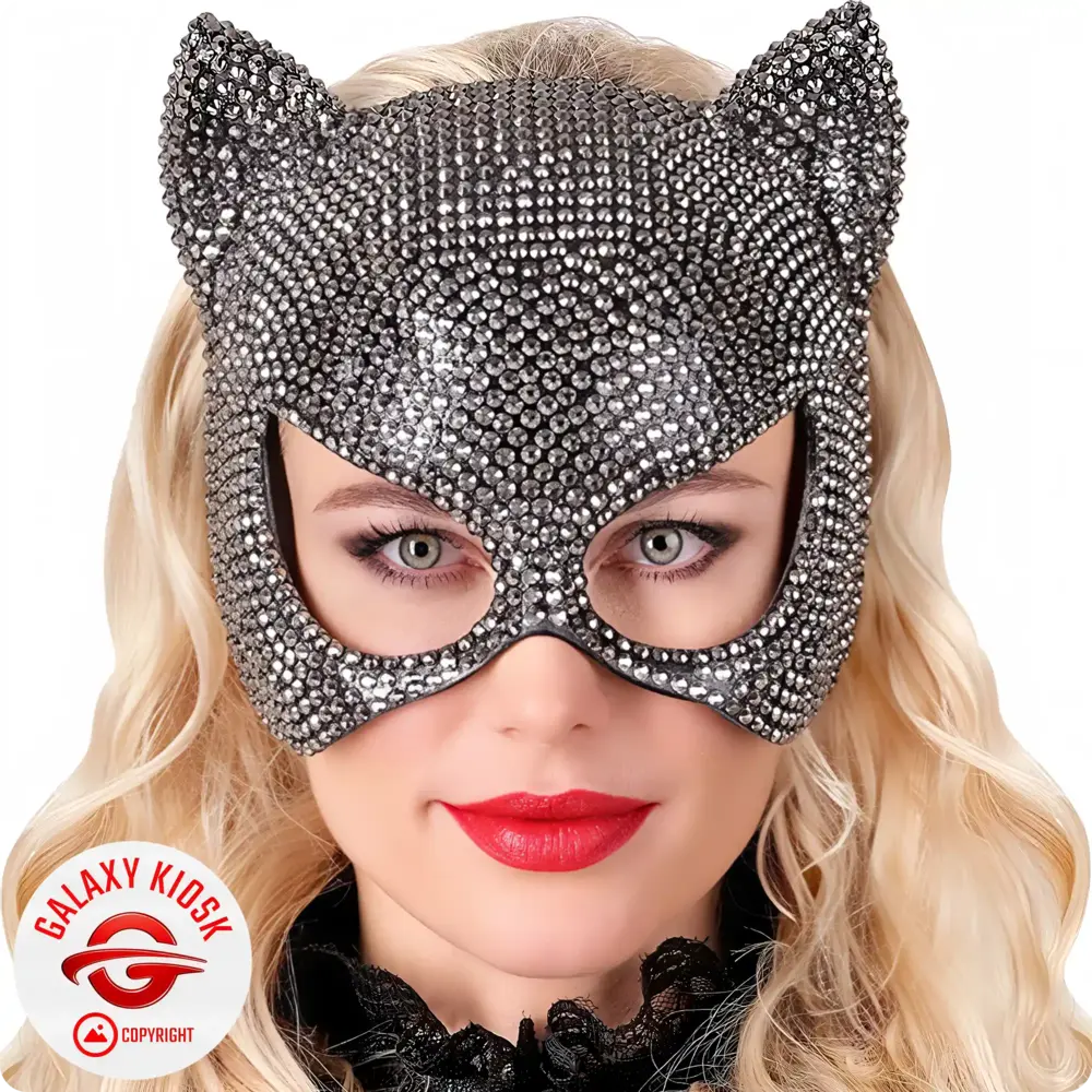 Widmann Widmann – Elegante Katzen Glitzer Strass Augenmaske – Funkelnde Halloween Party & Feier Halbmaske für Damen Widmann Widmann – Elegante Katzen Glitzer Strass Augenmaske – Funkelnde Halloween Party & Feier Halbmaske für Damen