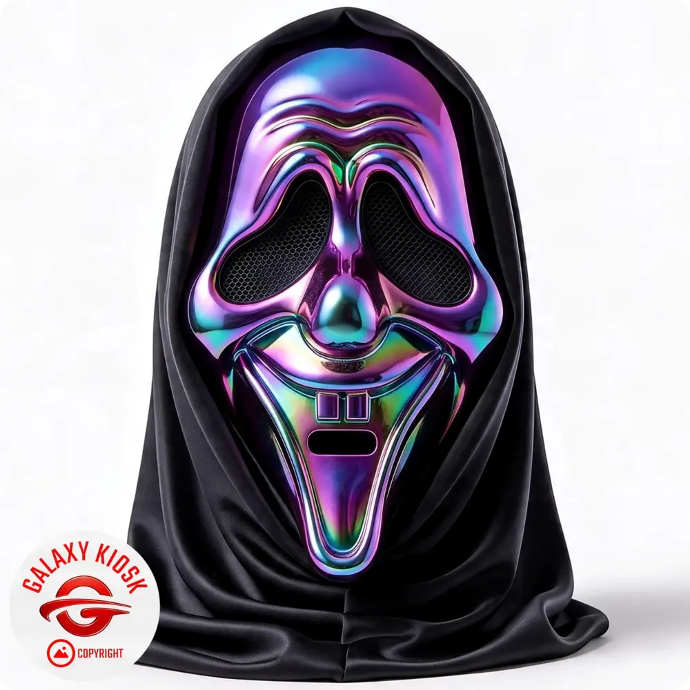 Fries Chrom Horror Maske mit Kapuze lachend – Scary Movie & Scream Halloween & Party Maske - Unisex Fries Chrom Horror Maske mit Kapuze lachend – Scary Movie & Scream Halloween & Party Maske - Unisex