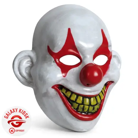 Fries Horror Clown Halbmaske rot-weiß – Halloween Party Maske - Unisex Fries Horror Clown Halbmaske rot-weiß – Halloween Party Maske - Unisex