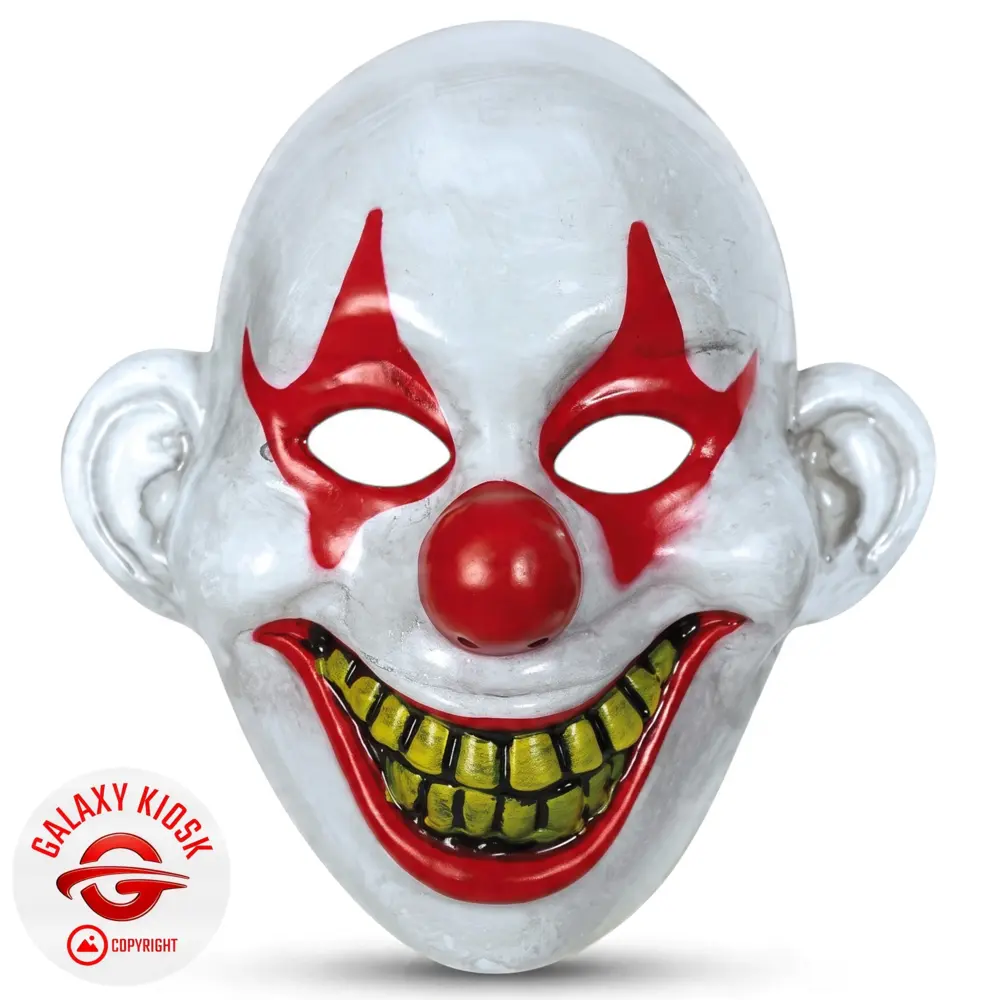 Fries Horror Clown Halbmaske rot-weiß – Halloween Party Maske - Unisex Fries Horror Clown Halbmaske rot-weiß – Halloween Party Maske - Unisex