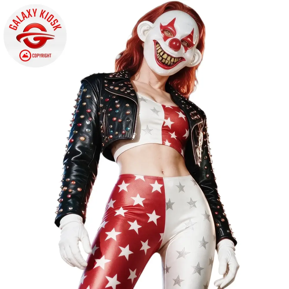 Fries Horror Clown Halbmaske rot-weiß – Halloween Party Maske - Unisex Fries Horror Clown Halbmaske rot-weiß – Halloween Party Maske - Unisex