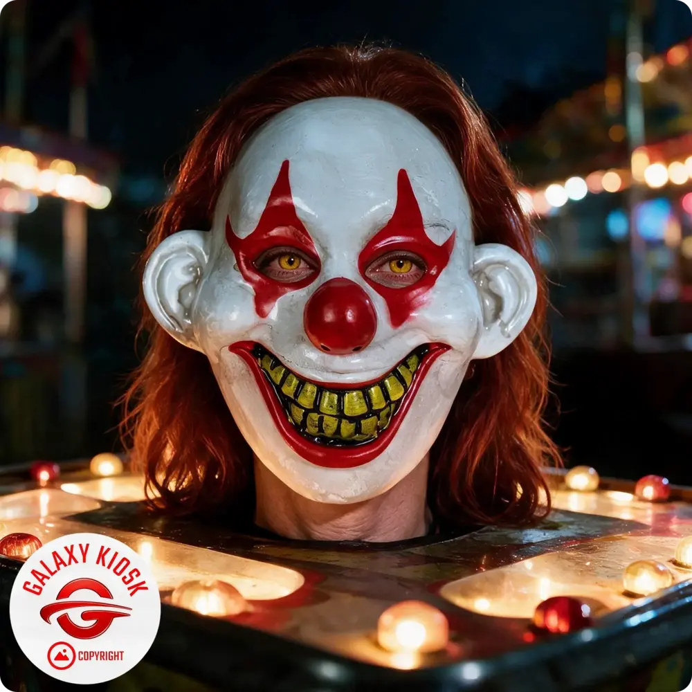 Fries Horror Clown Halbmaske rot-weiß – Halloween Party Maske - Unisex Fries Horror Clown Halbmaske rot-weiß – Halloween Party Maske - Unisex