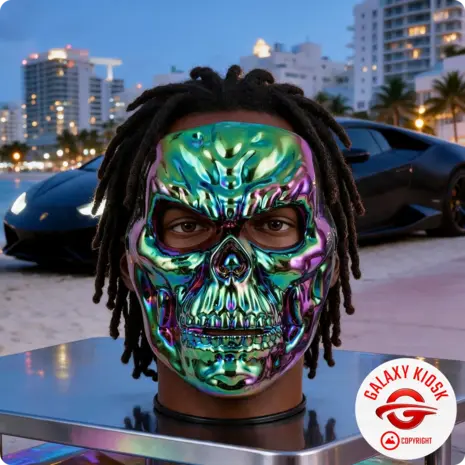 Fries Chrom Horror Totenkopf Gangster Maske mit Rainbow Schimmer – Skelett Halloween & Musikvideo Maske - Unisex
